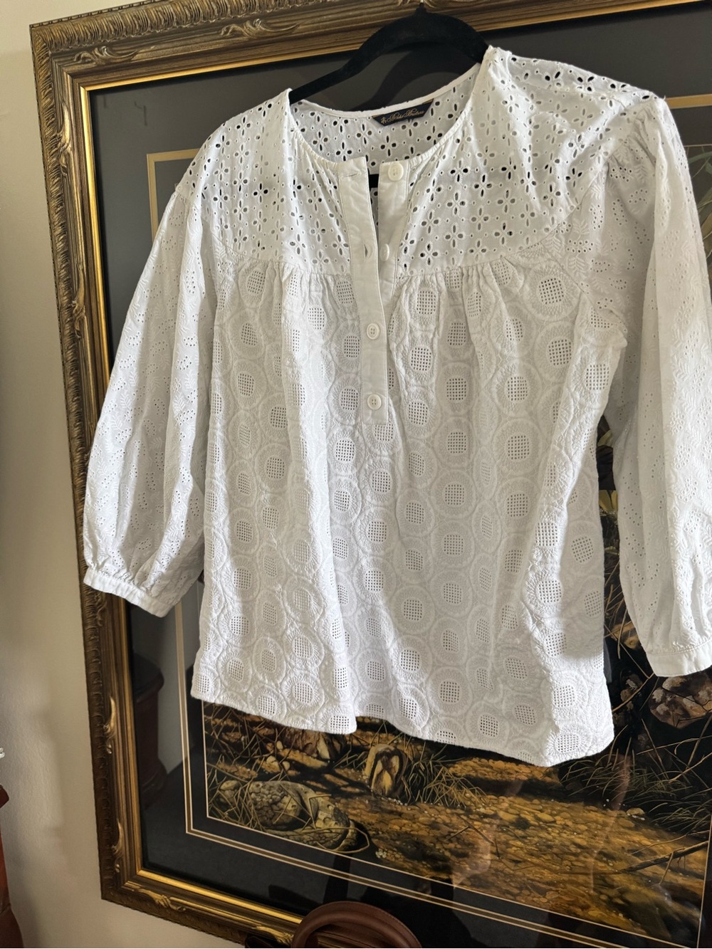 Brooks Brothers White Eyelet Cotton Peasant Blouse